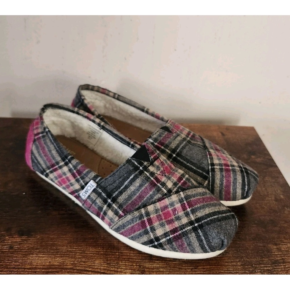 TOMS Womens 7.5 Plaid Flannel Fleece Lined Classic Slip On Shoes Comfort